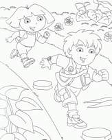 coloriage dora et diego courent